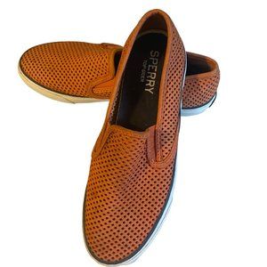 Sperry Top-Sider coral eyelet slip on deck shoes leather upper size 8M